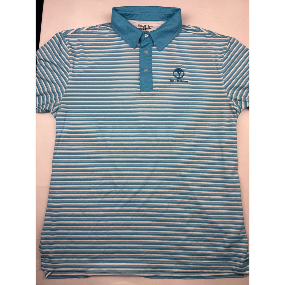 Straight Down Polo Shirt XL Blue White Striped Plantation Golf Course